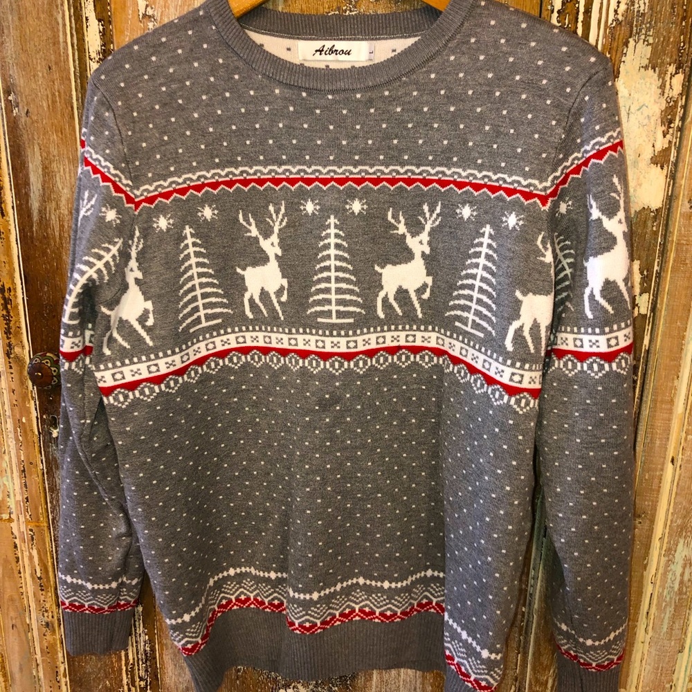 Tree Deer Knit Sweater by Aibrou Size Large